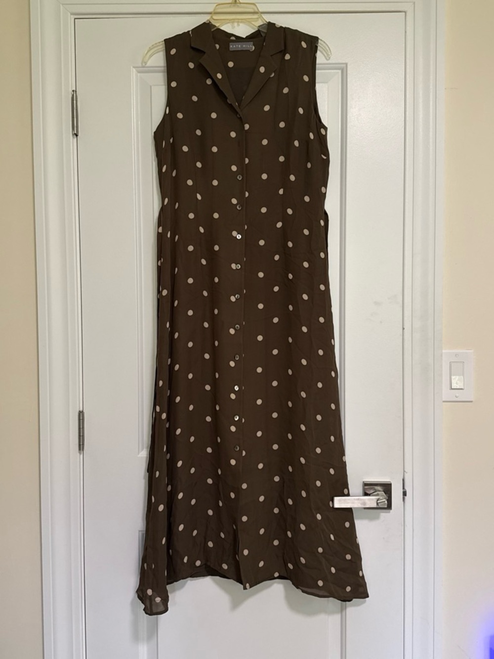 Kate Hill Brown Polka Dot Sleeveless Button-Front Dress